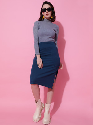 KOTTY Solid Women Regular Dark Blue Skirt
