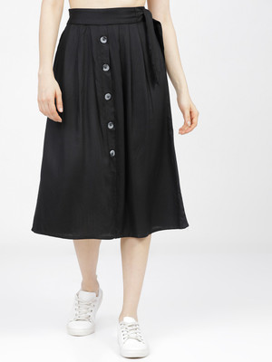 Tokyo Talkies Solid Women Flared Black Skirt