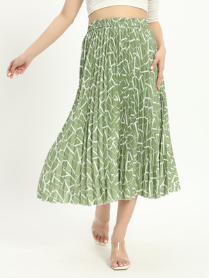 Herway Abstract Women A-line Light Green Skirt