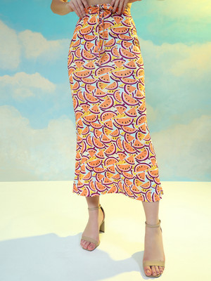 TANDUL Printed Women Flared Orange Skirt