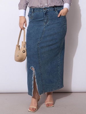 SASSAFRAS Curve Solid Women Regular Blue Skirt