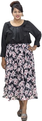 maanas designs Printed Women Pleated Black Skirt