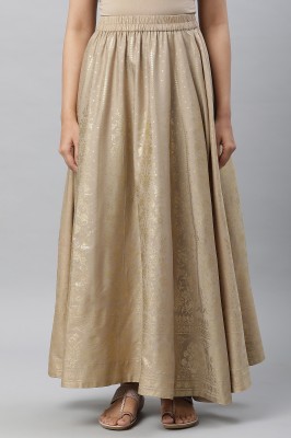 Aurelia Self Design Women Flared Gold Skirt