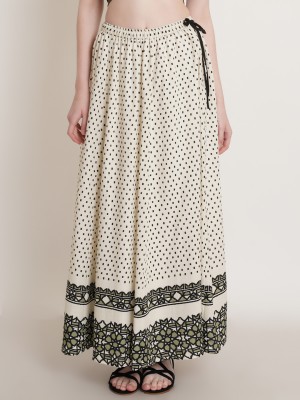 INUKA Polka Print Women A-line White Skirt