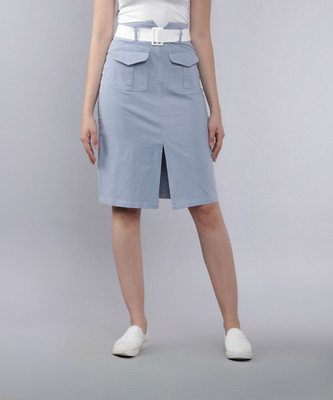 Tokyo Talkies Solid Women A-line Blue Skirt