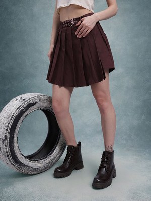 Roadster Solid Women Skorts Brown Skirt