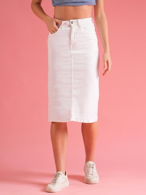 Globus Solid Women Pencil White Skirt