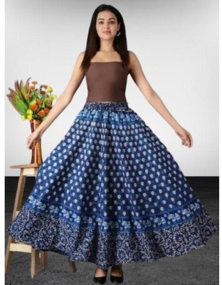 Tankaviss Printed Women Regular Blue Skirt