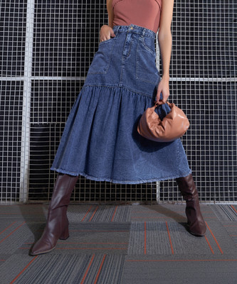 SASSAFRAS Solid Women Flared Blue Skirt