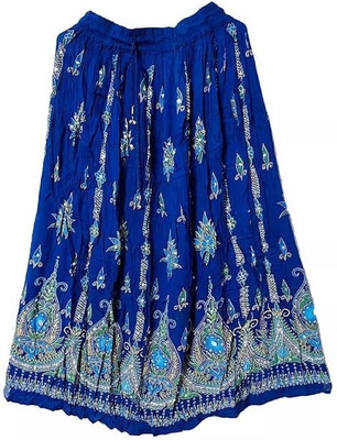 VINIROH Floral Print Women Flared Blue Skirt
