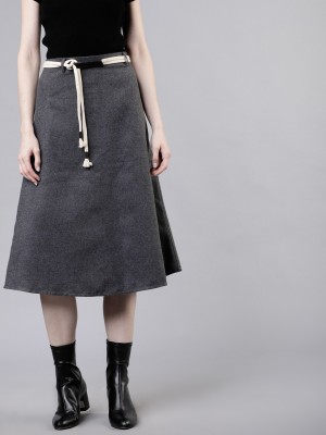 Tokyo Talkies Solid Women Flared Black Skirt