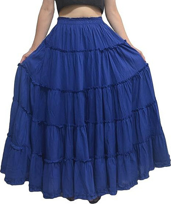 COMFY ATTIRE Self Design Women Flared Dark Blue Skirt