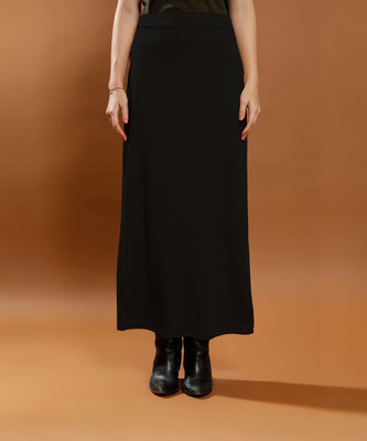 ATHENA Solid Women Straight Black Skirt