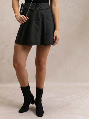 Tokyo Talkies Checkered Women A-line Black Skirt