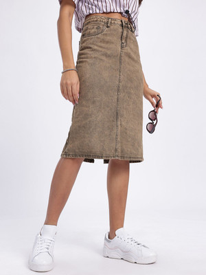 Dressberry Solid Women A-line Brown Skirt