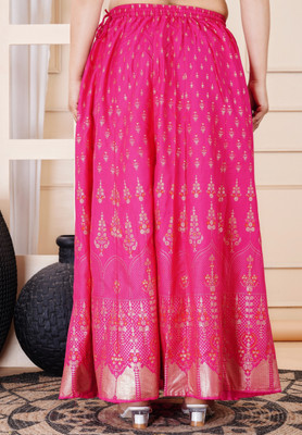 HouseOfCommon Printed Women Flared Pink Skirt
