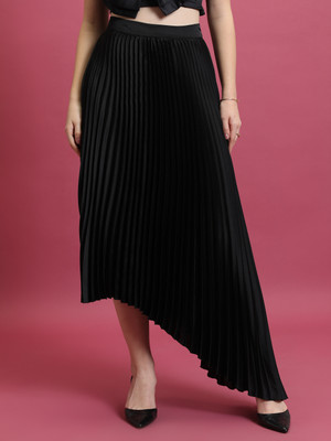 KETCH Solid Women Pleated Black Skirt