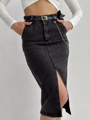 ACUAN Washed Women Pencil Black Skirt