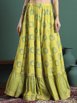 NYPA Floral Print Women Flared Light Green Skirt