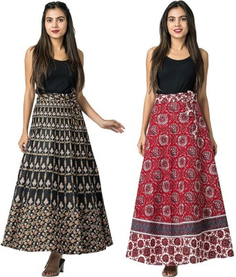 Hendygraph Printed Women Wrap Around Black, Red Skirt