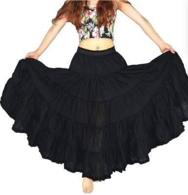 HR FASHION Solid Women Flared Black Skirt