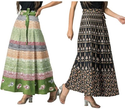 Hendygraph Printed Women Wrap Around Green, Black Skirt