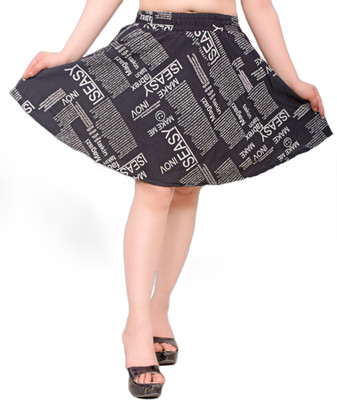 FF CREATIONS Printed Women Flared Black, White Skirt