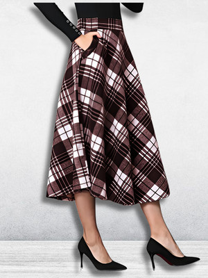 HIALTO Checkered Women Skorts Maroon Skirt