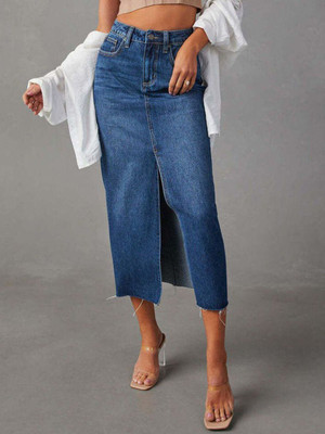 Dressberry Solid Women A-line Blue Skirt