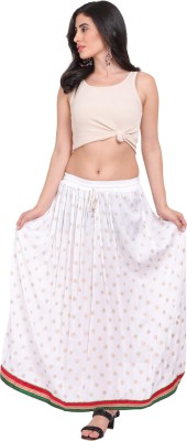 Fashion Passion India Floral Print Women Flared White Skirt