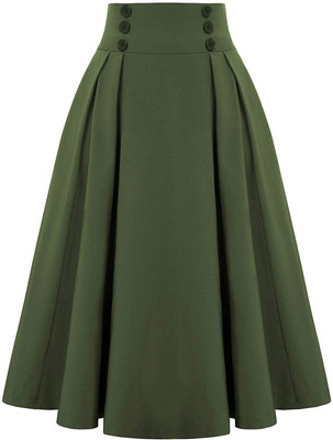 Herway Solid Women A-line Green Skirt
