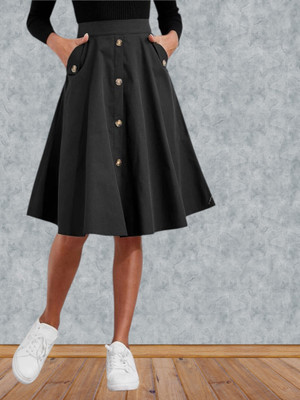 Herway Solid Women A-line Black Skirt