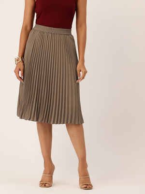 Wisstler Solid Women Flared Brown Skirt