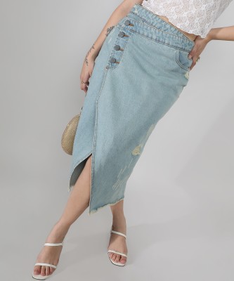 CAMPUS SUTRA Solid Women Regular Blue Skirt