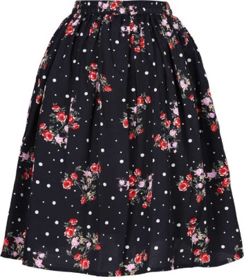 EKT FASHION Polka Print Girls A-line Black Skirt