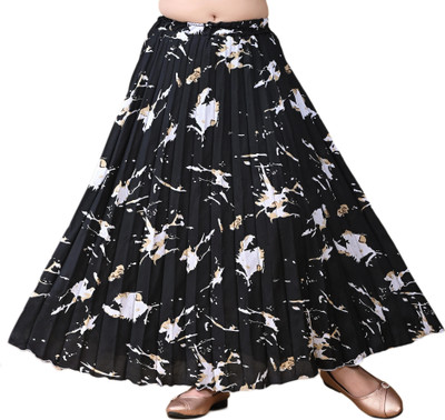 TASLIM Printed Girls A-line Black Skirt