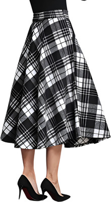 HouseOfCommon Checkered Women Flared Black Skirt