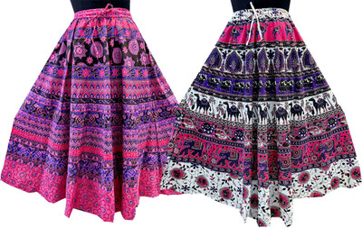 KesarDesign Printed Women Flared Multicolor Skirt