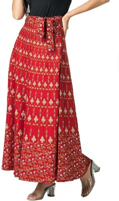 Myzora Printed Women Wrap Around Red Skirt