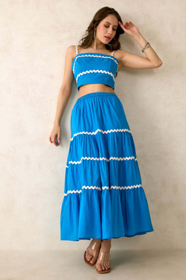 virgio Solid Women Layered Blue Skirt