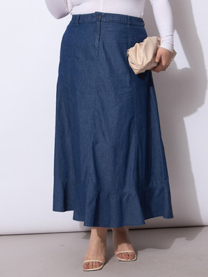 SASSAFRAS Curve Solid Women Flared Blue Skirt