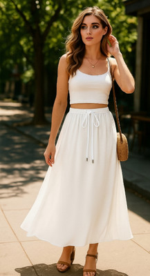 Sands Apparel Solid Women Regular White Skirt