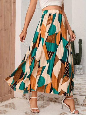 OTABU Printed Women Flared Yellow Skirt
