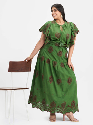 virgio Printed Women Flared Green Skirt