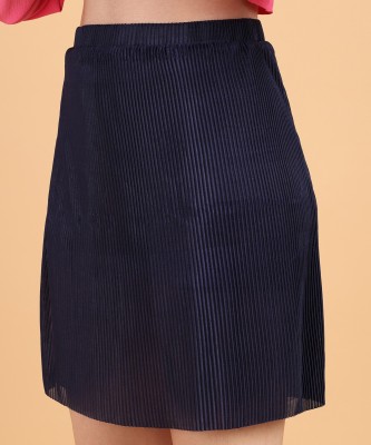 POPWINGS Solid Women A-line Dark Blue Skirt