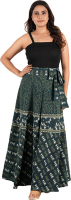 Style 98 Printed Women Wrap Around Green Skirt