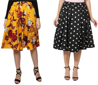 Mannat Diva Floral Print, Polka Print Women Flared Multicolor Skirt