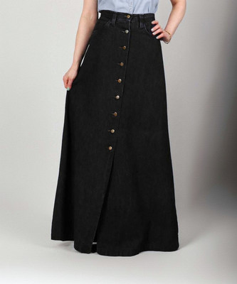 ts fashion Solid Women A-line Black Skirt