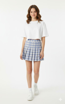 eNub Checkered Girls Pleated Blue Skirt