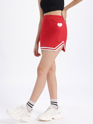 Glitchez Solid Women A-line Red Skirt